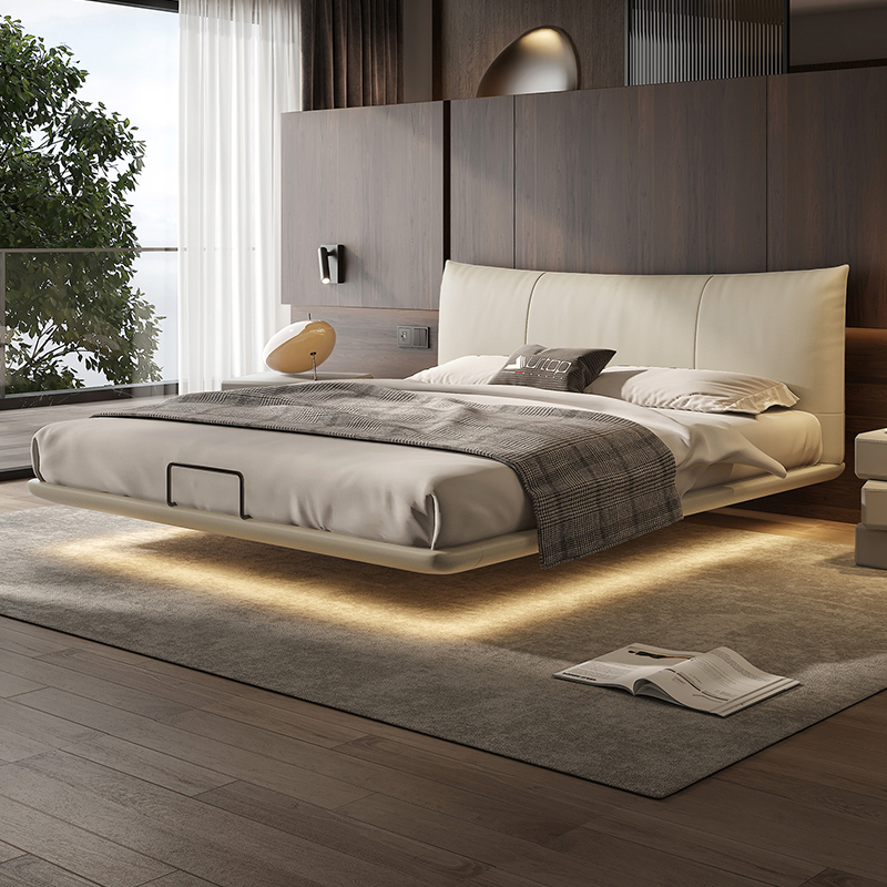 香奈儿悬浮床真皮软包主卧大床意式极简高端大气轻奢双人床婚床