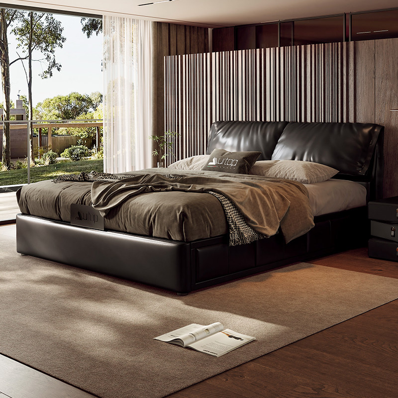 意式极简大黑牛储物床