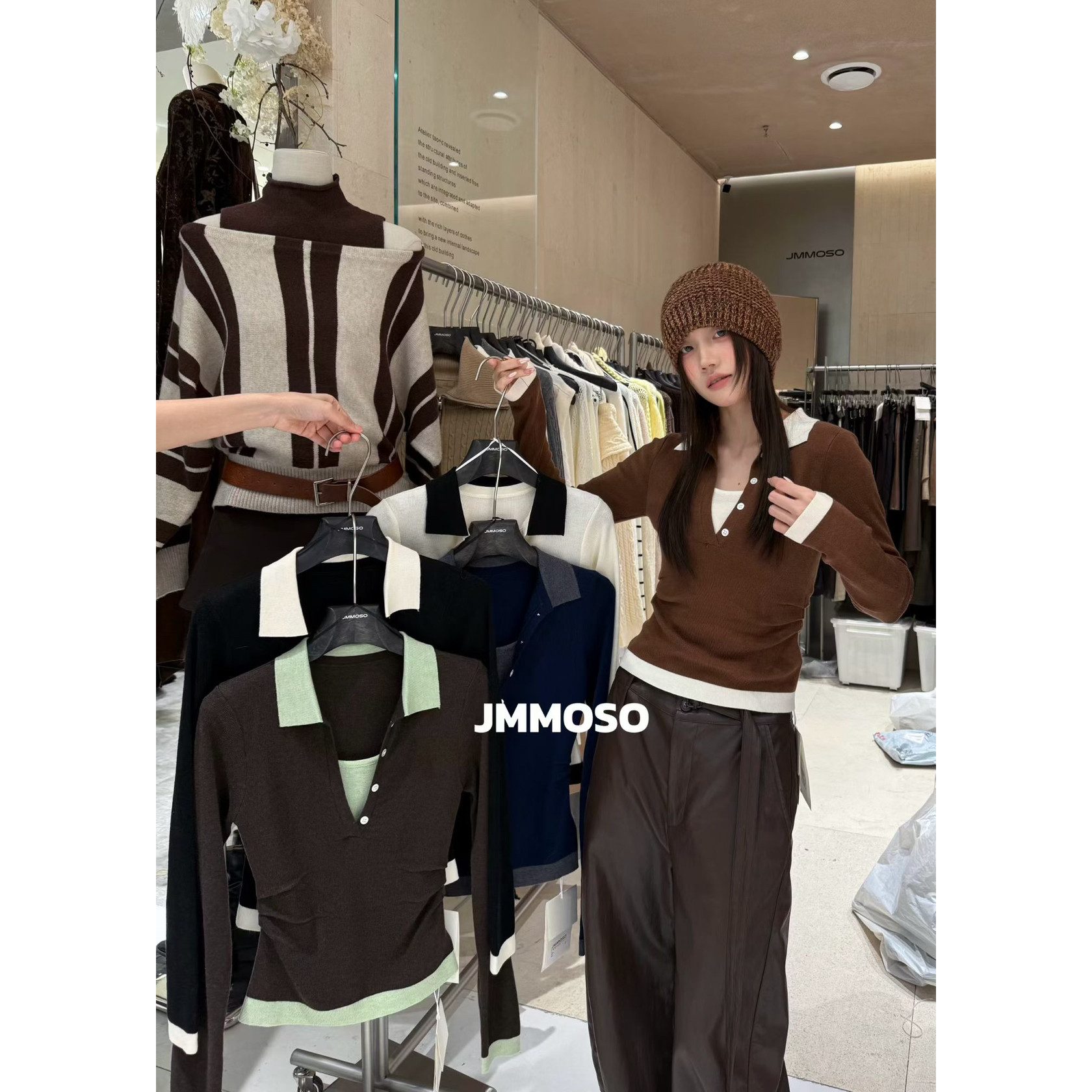 ZY GODDESS氛围感韩国ins风时尚撞色T恤拼接polo领修身上衣JMMOSO