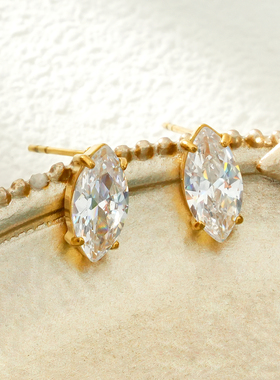 HACKNEY NINE英国伦敦轻奢饰品欧美镶嵌橄榄形钻方钻耳钉18K镀金