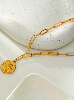 复古罗马金币项链18K镀金中性