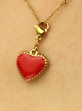 欧美轻奢白色红色冷珐琅镀金18K心型吊坠爱心时尚K金特色水滴铃铛