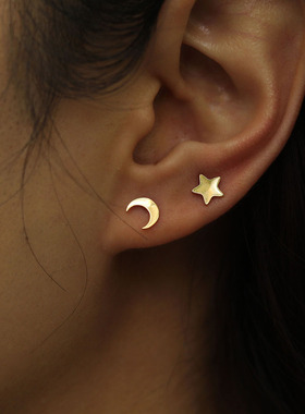 欧美风轻奢情侣18K镀金星月AB款耳钉特色宇宙星星月亮日月云朵