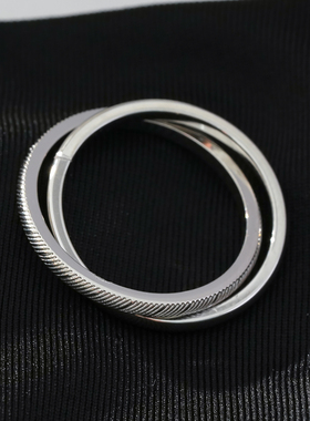 双环叠戴戒指18K镀白金欧美极简