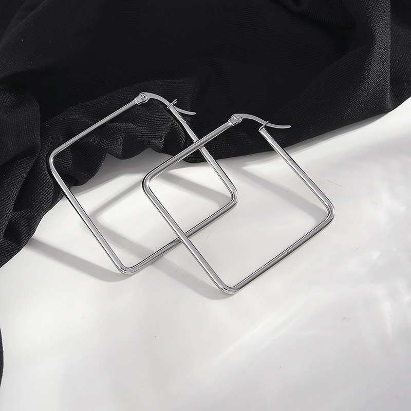 欧美风轻奢独特个性几何方形银色