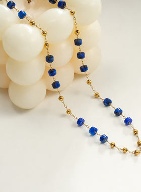 英国HACKNEY NINE轻奢欧美风独特原创金珠天然青金石18K镀金项链