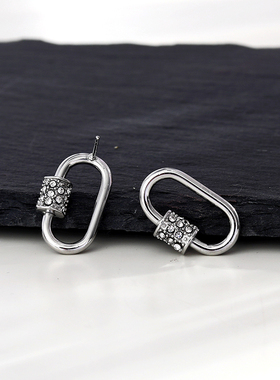 欧美风轻奢银色情侣中性镶钻独特个性耳钉不过敏时尚现货新品极简