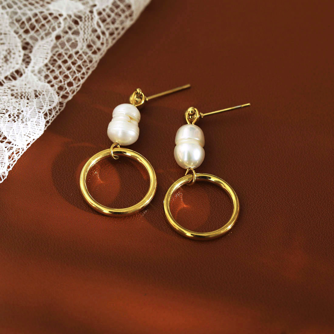 耳环珍珠原创设计18K镀金欧美