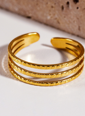 HACKNEY NINE英国伦敦轻奢饰品18K镀金三环环雕刻纹理复古戒指