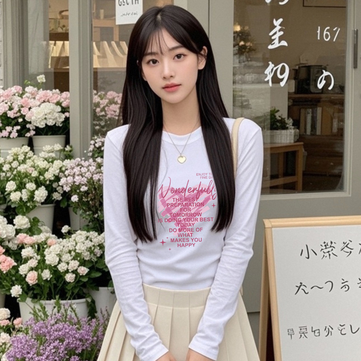 纯棉长袖t恤女秋季内搭外穿亲肤舒适合身正肩长袖上衣体恤打底衫X