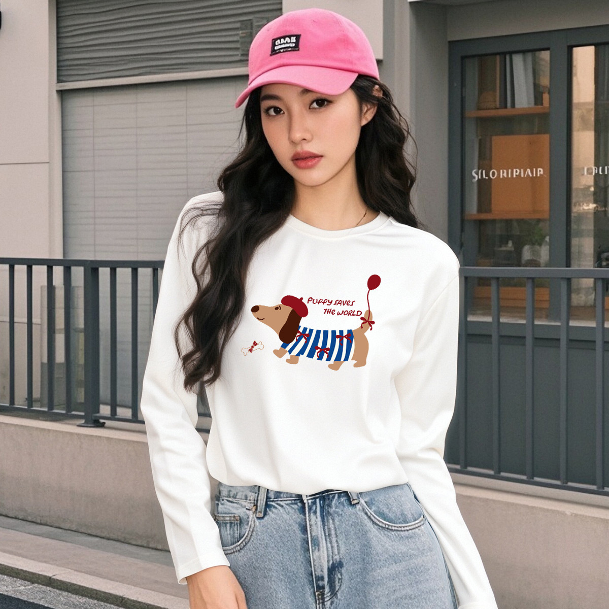 纯棉正肩长袖t恤女春秋季宽松内搭打底衫大码百搭体恤早秋上衣X