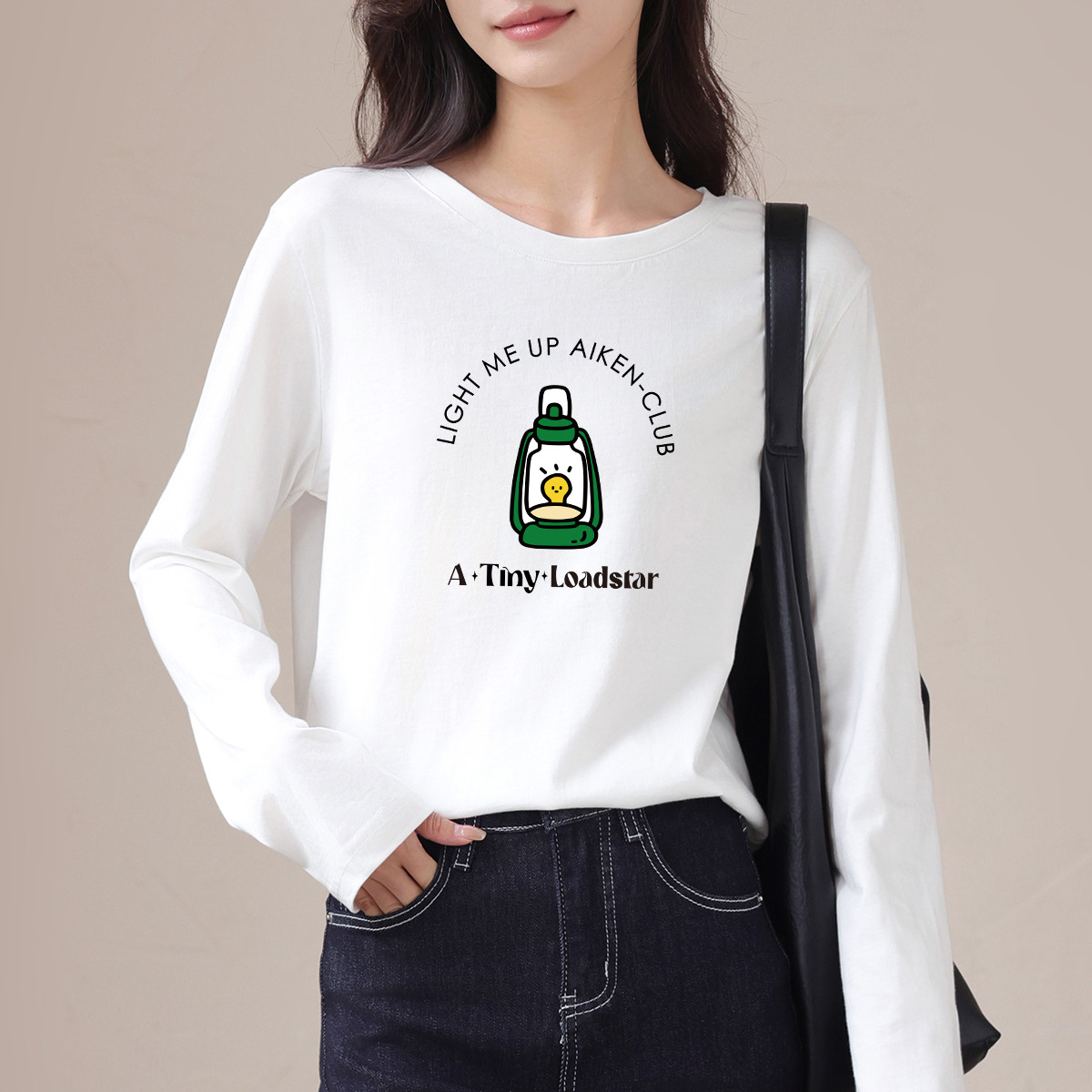 纯棉长袖t恤女秋季穿搭显瘦亲肤舒适合身正肩长袖上衣体恤打底衫X