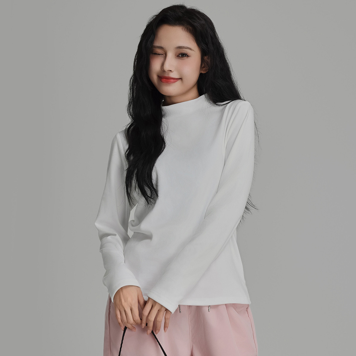 【基础半高领内搭】长袖T恤女春秋款仿德绒净色合身保暖打底衫