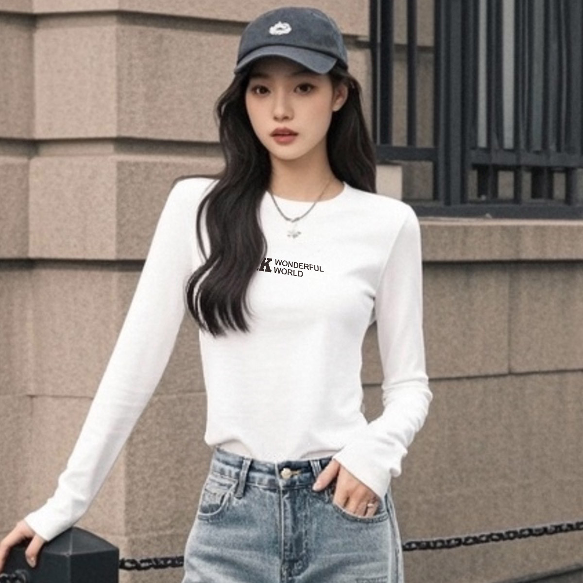 纯棉长袖t恤女秋季内搭外穿亲肤舒适合身正肩长袖上衣体恤打底衫X