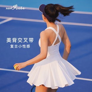 NowRose原创法式 交叉美背运动短裙 白色网球裙运动连衣裙女带底裤