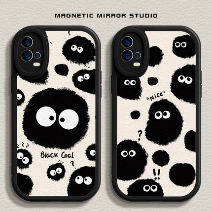 适用vivos18手机壳k11新款opporeno11可爱煤球iqoo12液态findx7硅胶一加ace卡通neo9软x100pro男9女x80保护套