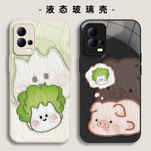 适用vivoiqoo13手机壳k11新款 X200pro猪和白菜opporeno13液态findx8玻璃一加ace情侣neo10硬z9男s19女7保护套