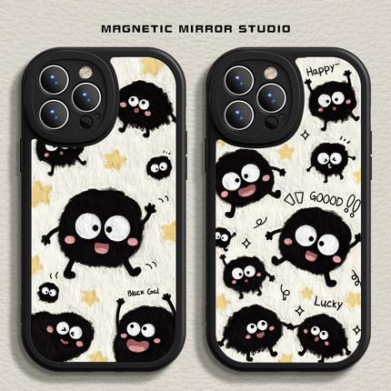 适用iPhone14promax手机壳苹果17新款12mini快乐煤球16pro液态8plus7p硅胶xr卡通xsmax软x男14plus女6e保护套