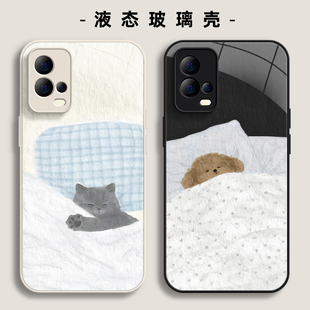 适用vivoiqoo13手机壳k11新款 X200pro猫咪狗狗opporeno13液态findx8玻璃一加ace简约neo10硬z9男s19女7保护套