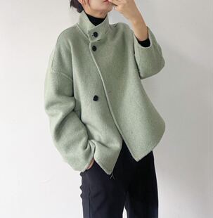 2025秋冬新款双面羊绒大衣女短款小个子立领双排扣羊毛呢外套