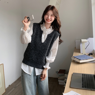 甜美衬衫 时尚 闪闪V领背心 气质款 两件套6123P135K198 新款