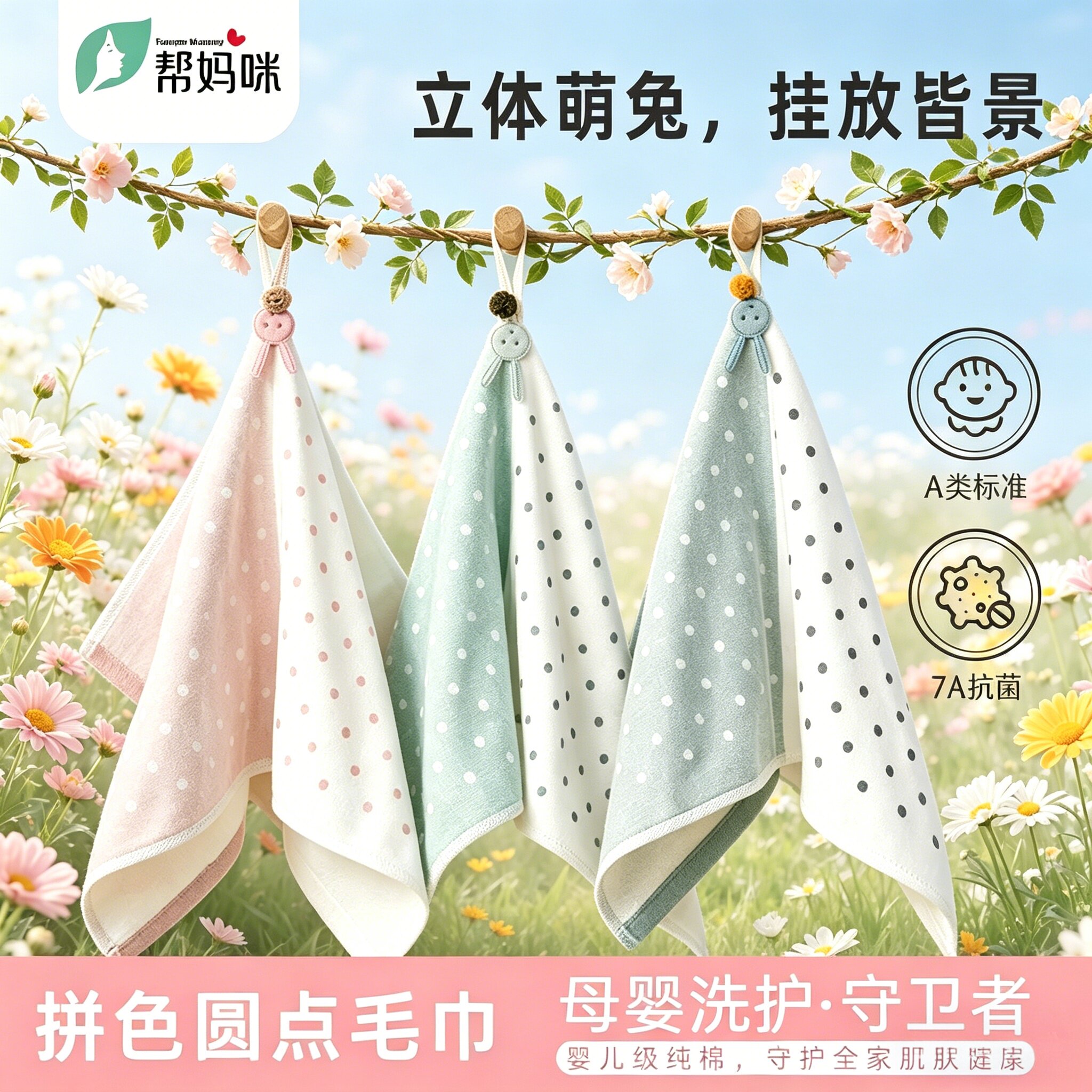 帮妈咪纯棉洗脸女生毛巾儿童婴儿纱布宝宝学生女童孩子洗屁屁面巾
