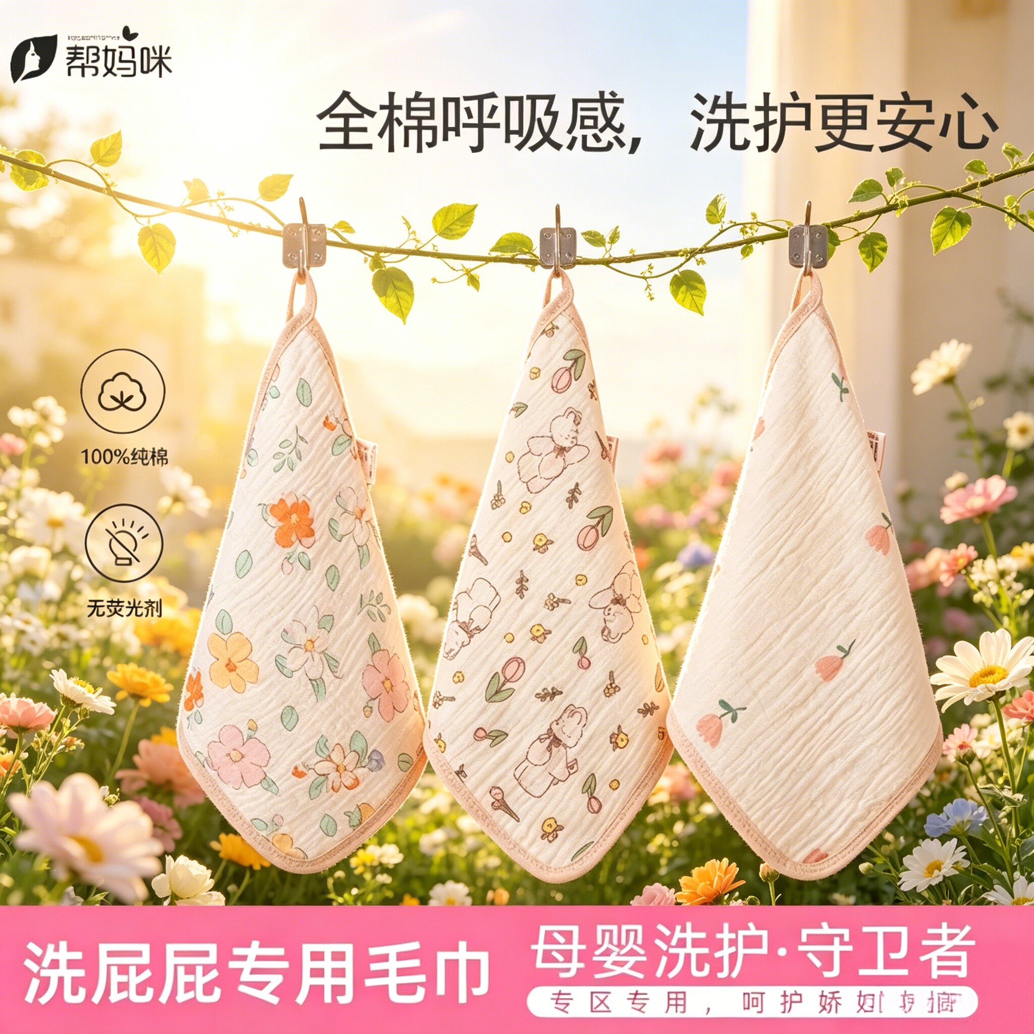 帮妈咪私处纯棉毛巾纱布方巾女性孕妇专用私密擦洗屁屁股儿童宝宝