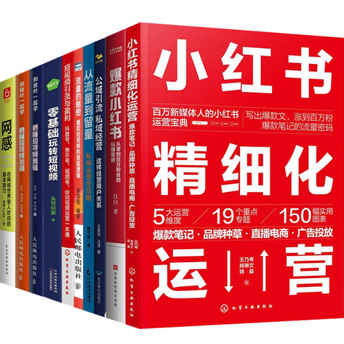 小红书、抖音、短视频运营10册：小红书精细化运营+爆款小红书+流量的秘密+秒懂短视频拍摄剪辑+网感：在网络世界受人欢迎的基本能