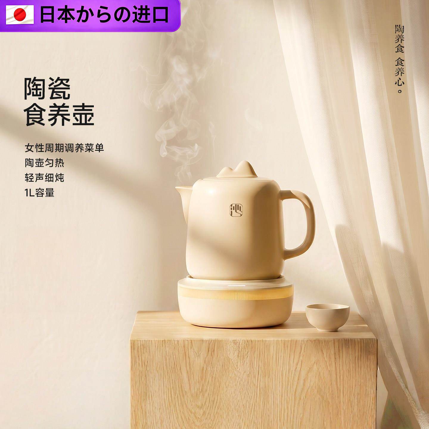 日本进口养生壶全陶瓷复古家用办公室食养壶炖煮一体多功能煮茶壶