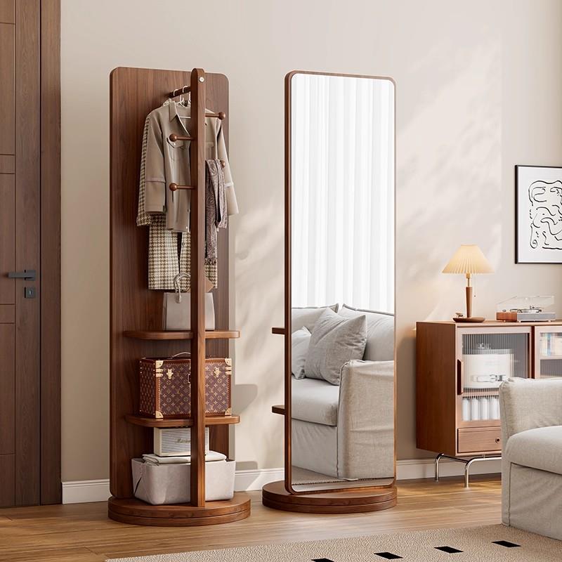 德国全身镜落地镜家用衣帽架一体穿衣镜旋转移动女生卧室试衣镜子
