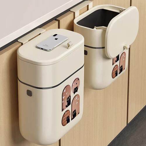 日本厨房专用壁挂垃圾桶家用带盖子整体橱柜门化妆室挂式台面免弯