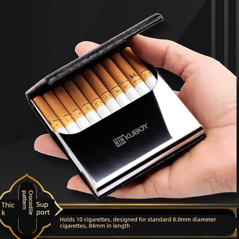 日本新款鳄鱼纹皮烟盒10支装便携超薄男高档个性防压金属香烟盒粗