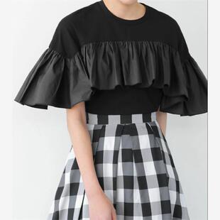 日系针织拼接荷叶边棉质短袖T恤 T-shirts sell like hot cakes