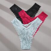 Panties set Thongs Lace 3Pcs Sexy Underwear Women string