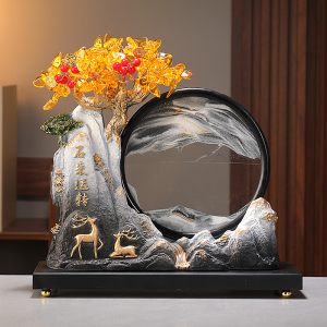 时来运转发财树流沙画摆件新中式客厅办公室玄关装饰品乔迁礼物