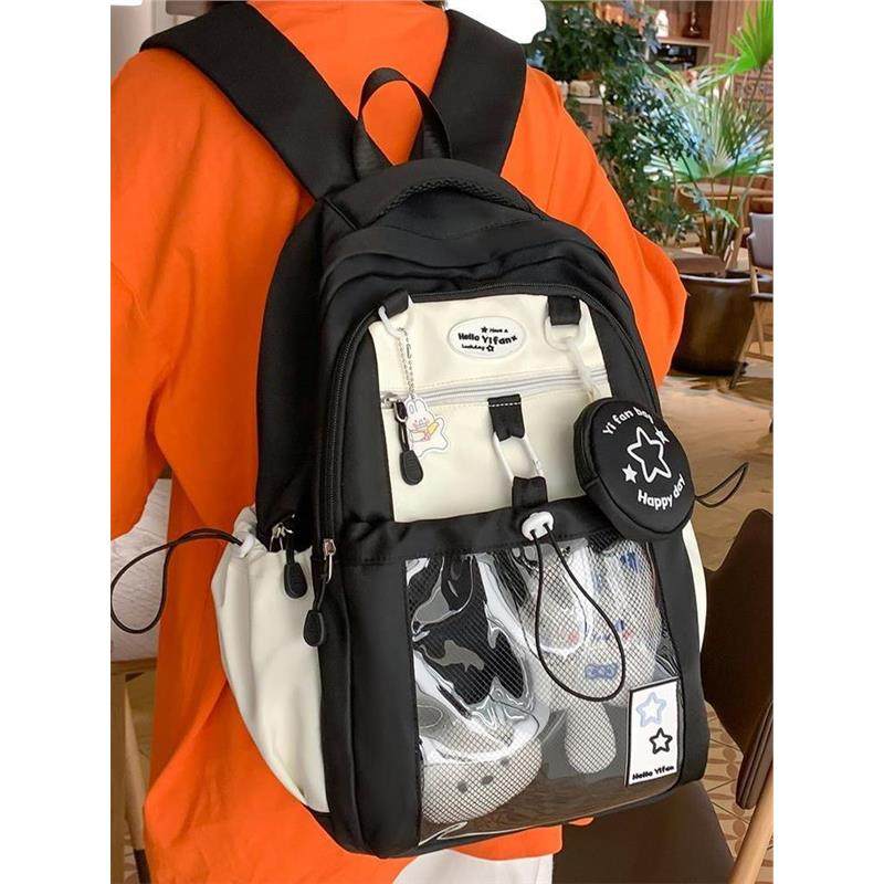 女童书包四至六年级大容量结实耐用双肩包女孩黑色耐脏背包带痛层