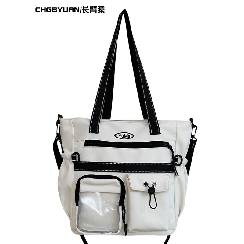 多口袋帆布包女士2026新款大容量托特包大学生补习痛包单肩斜挎包