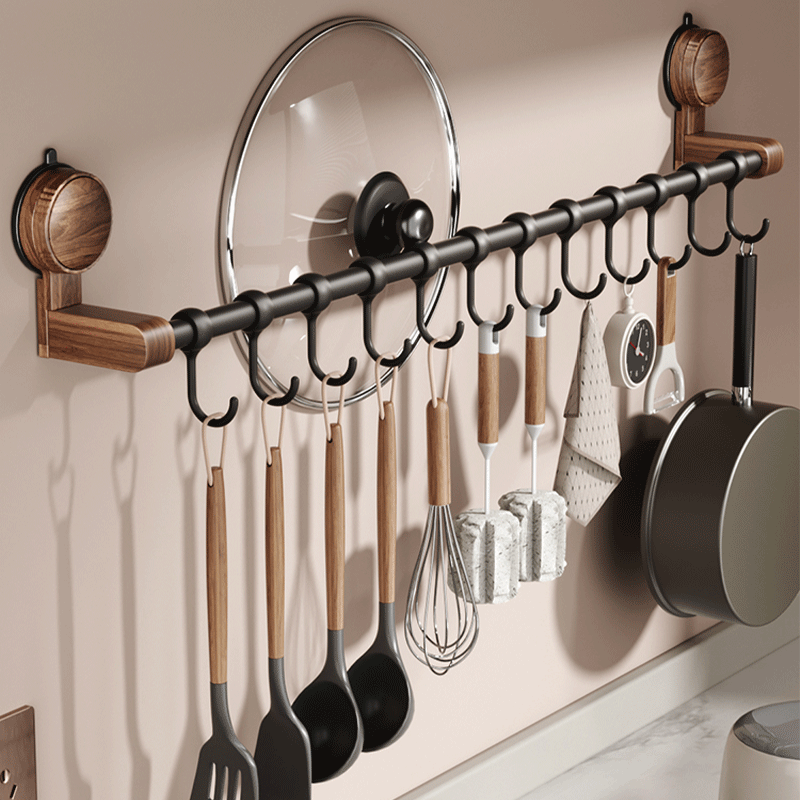 胡桃木吸盘厨房挂钩免打孔多功能置物架勺子铲子锅盖墙上收纳挂架,收纳整理,挂钩/粘钩,淘宝优惠券,粉丝福利购,淘宝优惠卷