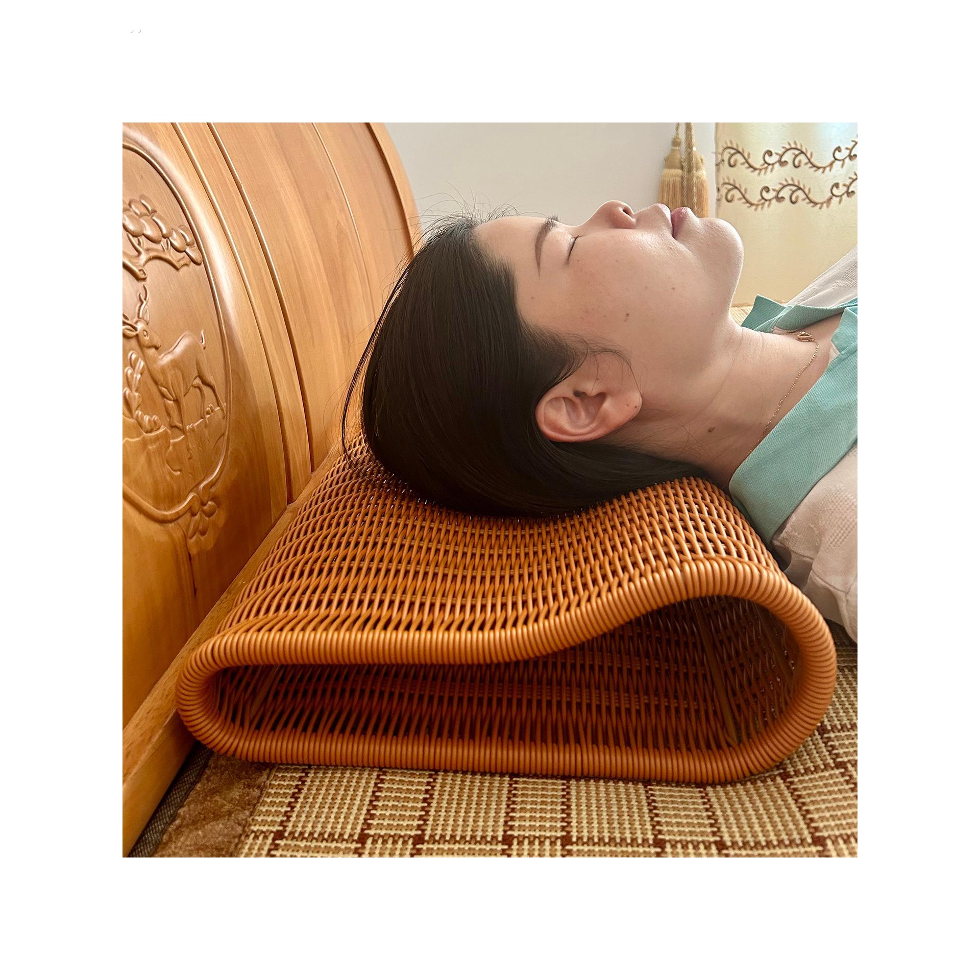 改善睡眠护颈椎透气清凉枕头彷藤编可水洗纯手工编织午睡靠枕