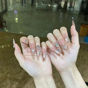 裸色新款 手工美甲穿戴甲秋冬美甲耀眼极光法式 ins 纯手工制作