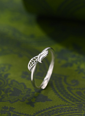 日本品质s999纯银新款连理枝戒指森系小众设计感指环开口可调节素