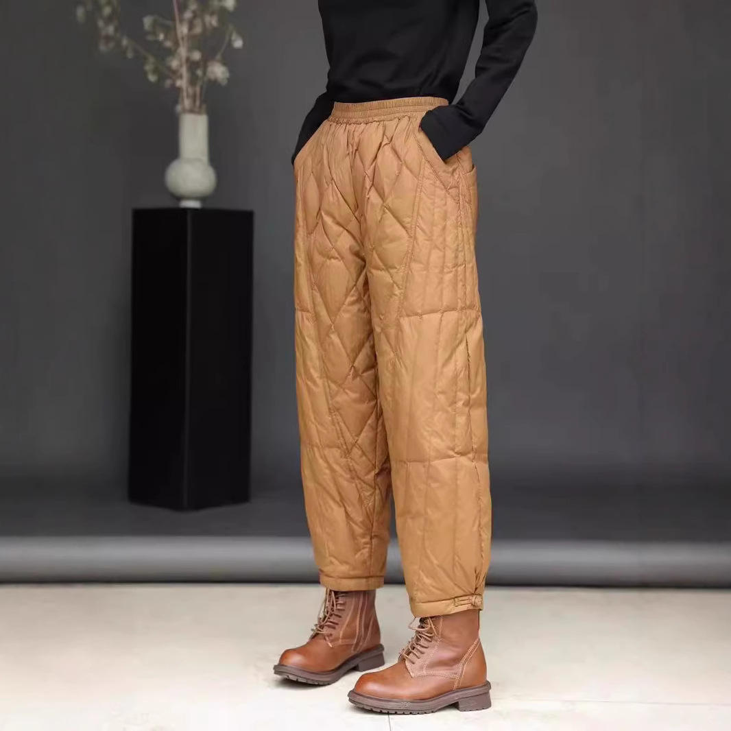 新款 秋冬羽绒裤女外穿时尚高腰2025年加厚防寒白鹅绒裤子