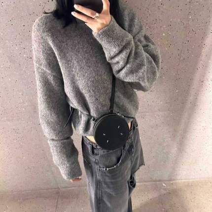 时尚真皮女包简约小众小圆包气质百搭单肩包高级设计感拉链斜挎包