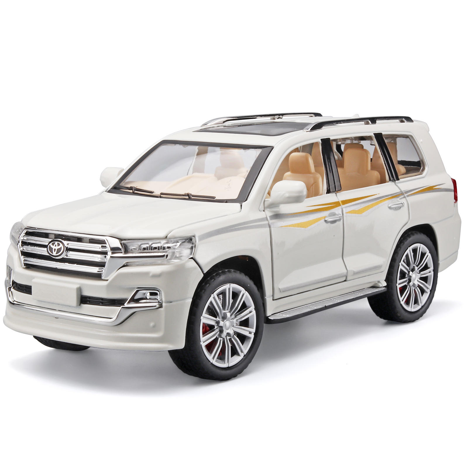 新款 1:24正版授权兰德酷路泽合金车模 6开带灯光音效摆设玩具车