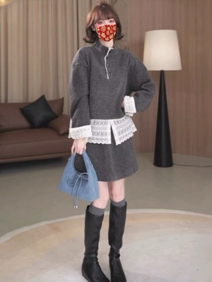 巨好看冬装一整套裙卫衣半身裙