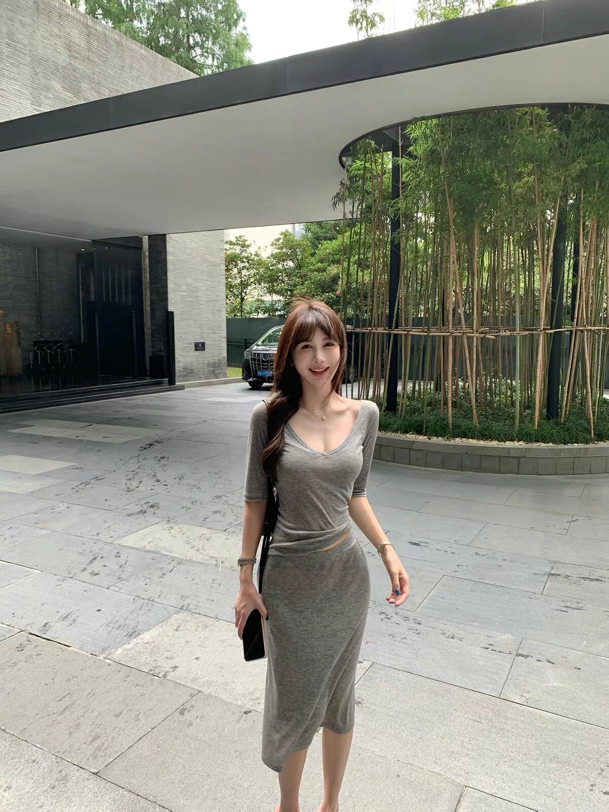 纯欲穿搭套装女中袖上衣包臀裙子