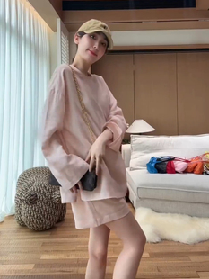 韩系慵懒风洋气时尚简约休闲减龄长袖+短裤套装女夏季超火一整套
