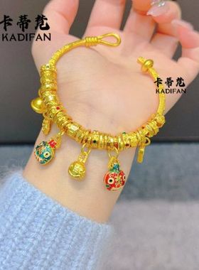 久不掉色沙金珐琅吞金兽招财纳福盘缠手镯女新中式国潮风盘缠手镯