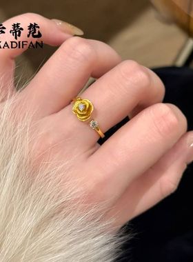 小红书爆款沙金点钻拉丝玫瑰花戒指女轻奢高级感小王子玫瑰花指环