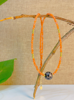 天然小米珠南红项链3mm中国风锁骨链柿子红气质显白新春款颈链